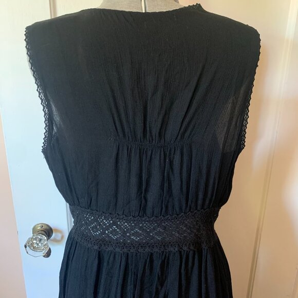 Black LaceTiered Maxi Dress Vest Sz L Whimsigoth Fairy Dark Feminine Cottagecore - Picture 4 of 7